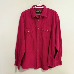 Vintage 100% Cotton Men's Red  Button Down Flannel Western Style Shirt